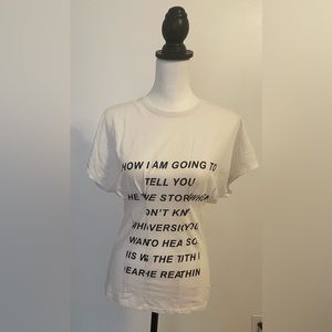 ZARA Poetic Quote Pleated White T Shirt SZ M